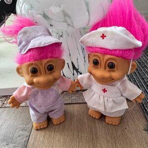 Russ vintage 80s pinkHaired Nurse and Pajama Troll Dolls
